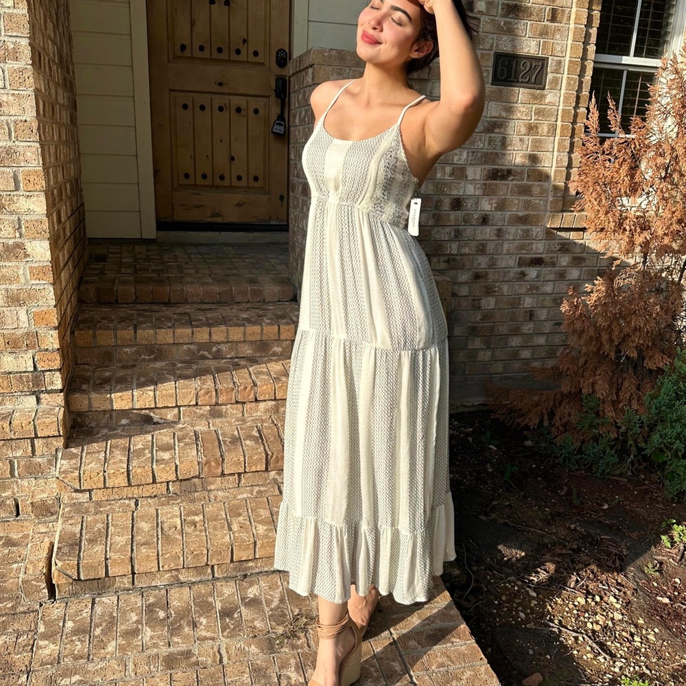 Liverpool Cream Ivory Spaghetti-Strap Tiered Boho Summer Maxi Dress sz S NWT